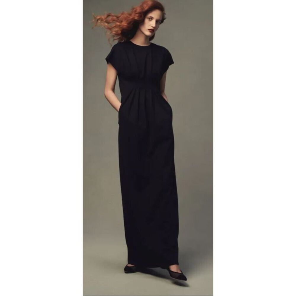 Lisa Perry Barneys Womens‎ Maxi Dress Sz 12 Black Stretch Column Pockets Career